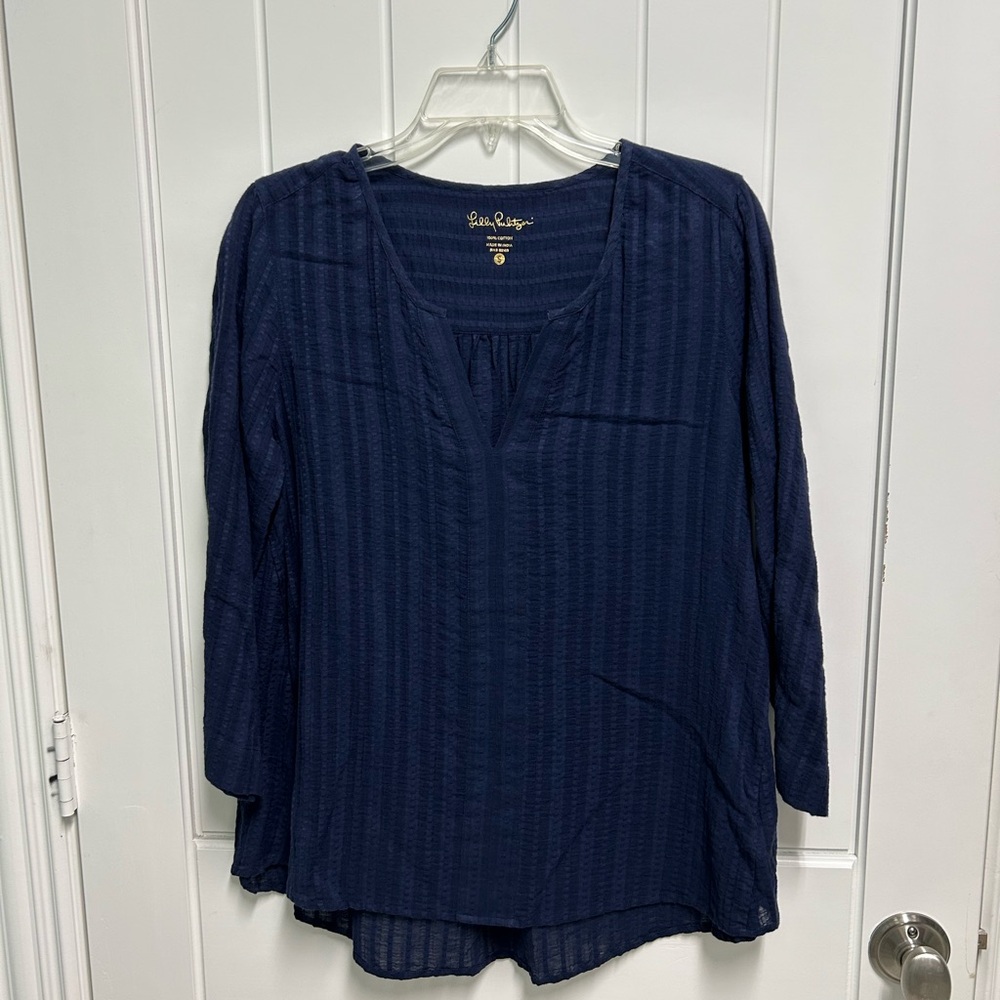 Lilly Pulitzer navy gauze blouse